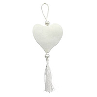 Pompon Coeur en Lin Blanc avec Perles