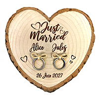 Rondin de Bois Coeur Just Married Personnalisé