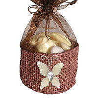 10 Bourses Jute Organza Papillon Strass Dragées