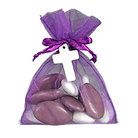 Lot 10 Sachets Organza Brillant Croix Nacre Dragées