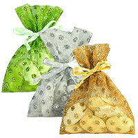 6 Sacs Organdi Pois Pailletés avec Dragées Lacet Satin