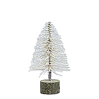 Sapin de Noel 15 cm Pailleté Blanc Socle Bois