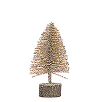 Sapin de Noel 15 cm Pailleté Champagne Doré Socle Bois