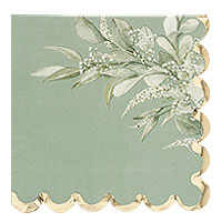 Serviettes Vert Sauge Greenery Bordure Dorée x16