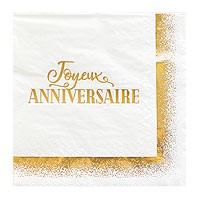 Serviette Table Anniversaire Blanc Doré Brillant