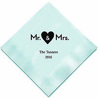 50 Serviettes de Table Prénoms Mr Mrs et Coeur