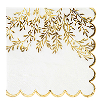 Serviette Table Blanc Doré Feuillage Brins