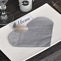 Serviette Table Forme Coeur Gris