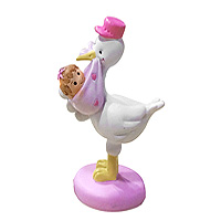 Figurine Résine Bébé Fille Cigogne Baptême