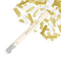 Tube Confettis Papier Blancs et Or Biodégradables 35cm