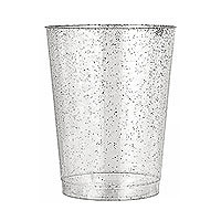 Verre Plastique Pailleté Argenté Réutilisable x20