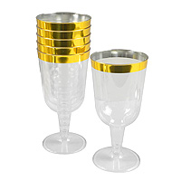 Verres à Vin Plastique sur Pied Liseré Doré  x6