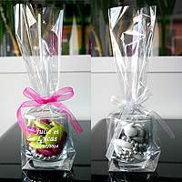 6 Verrines Tonneau Verre Luxe avec Dragées et Nœud