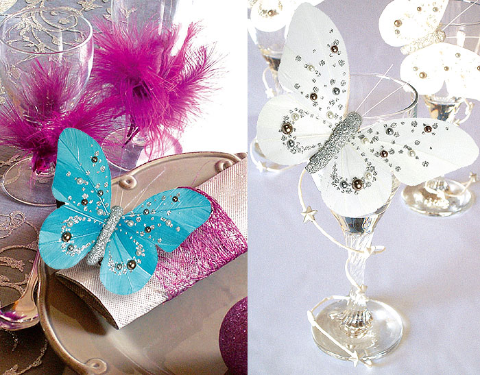 Pinces Papillons Chocolat Perles et Paillettes x2