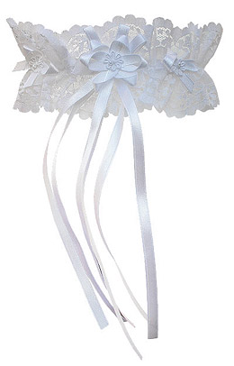Jarretière Mariage Satin Et Dentelle Blanche Fleurs Soie Bleue