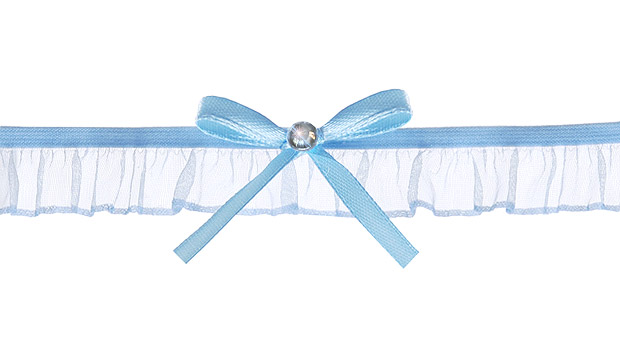 Jarretière Satin Mousseline Bleue Strass