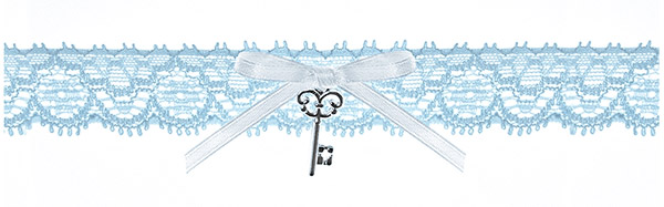 Jarretière Mariage Dentelle Bleue Clef Argentée