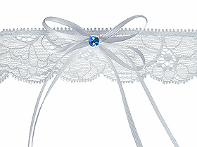 Jarretière Mariage Dentelle Blanche Strass Bleu