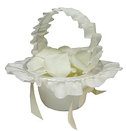 Panier Satin Pétales Confettis Ivoire Mariage