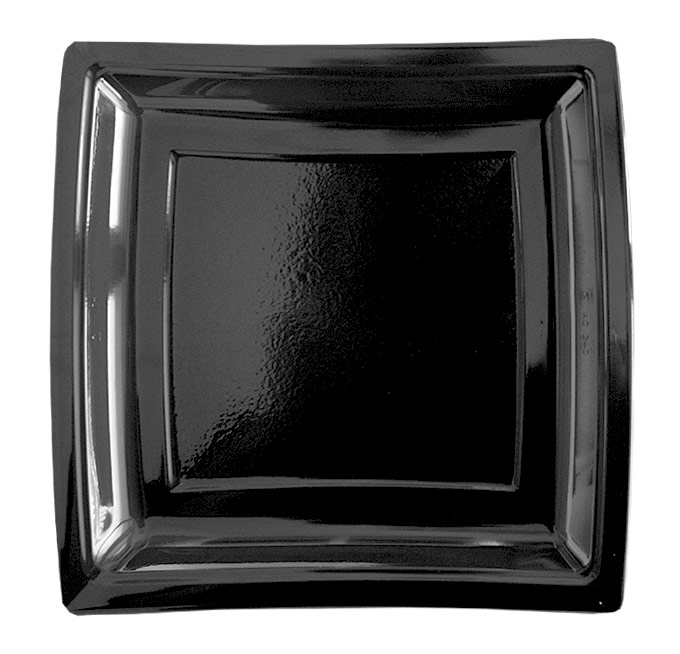 Petite Assiette plastique carrée liseré Argent, vaisselle jetable