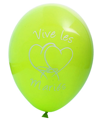 Ballons Vive les Mariés Coeur Vert Anis