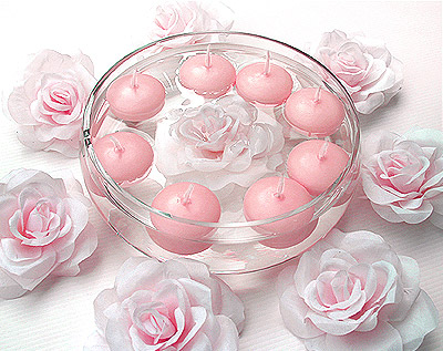 bougies flottantes decoration rose pastel table bapteme fille