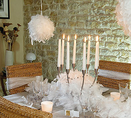 Boule Plumes Decoration Mariage 14cm Blanc