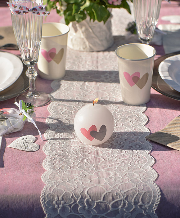 Chemin de Table rayé Blanc et Rose