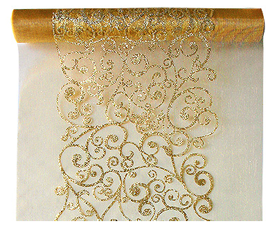 Chemin de Table Organza Arabesques Doré