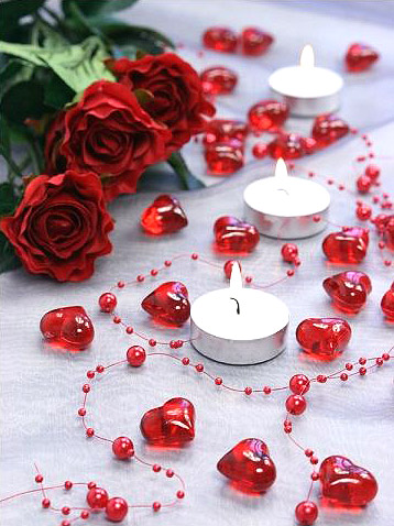 Coeurs Cristal Transparents Deco de Table Mariage Rouge