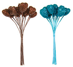 Coeurs Pailletées Décoration Tige x12 Turquoise Chocolat