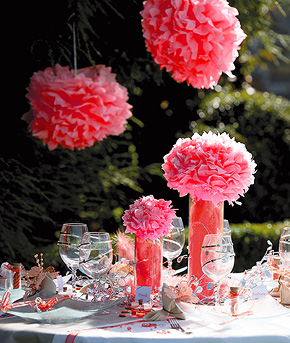 Boule Pompon Papier de Soie Mariage Rose