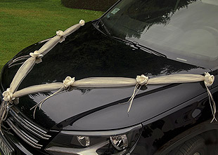 Tulle Fleurs Guirlandes Voiture Mariage Ivoire