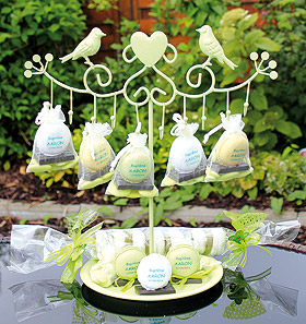 Macarons Porte Noms Mariage x12 Blanc Ivoire Vert Anis