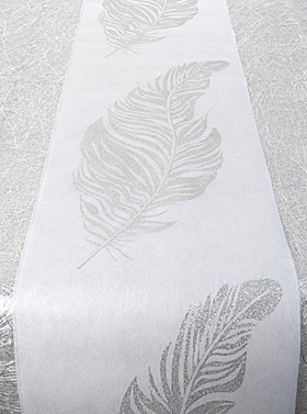 Chemin de Table Intissé Plumes Paillettes Argent