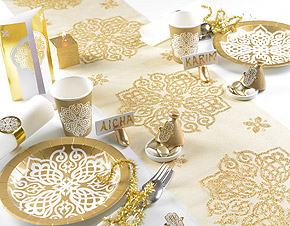 Chemin de Table Organza Oriental Paillettes Doré