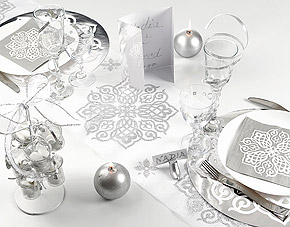 Chemin de Table Organza Oriental Paillettes Argent