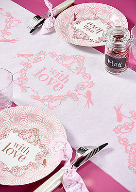 Chemin de Table Intissé With Love Blanc Rose