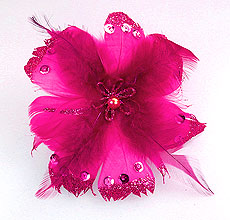 Fleurs Plumes Paillettes Pince Fuchsia