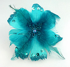 Fleurs Plumes Paillettes Pince Turquoise