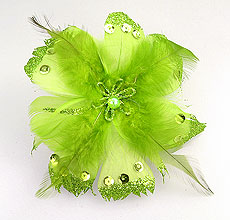 Fleurs Plumes Paillettes Pince Vert Anis