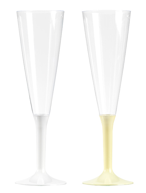 Flutes Champagne Plastique Jetables Pied Couleur Blanc Ivoire