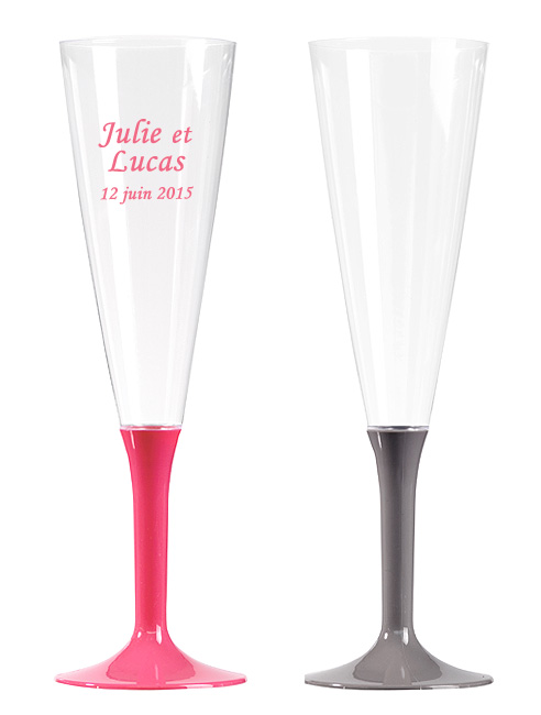 Flutes Champagne Plastique Jetables Pied Couleur Gris Fuchsia