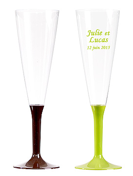 Flutes Champagne Plastique Jetables Pied Couleur Mariage