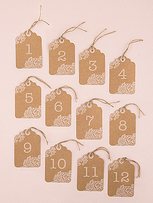 12 Numéros de Table Etiquettes Kraft Mariage Beige - Taupe