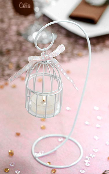 Support Portant Fer Blanc Lampion ou Cage Mariage Blanc