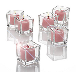 Photophore Carré Verre Epais Luxe Rose Transparent