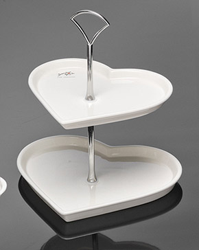 Présentoir à petits fours 2 étages porcelaine coeurs
