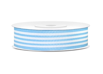 Ruban Rayé Blanc et Bleu Ciel Satin