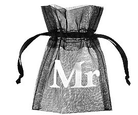 Sacs Pochon Organza Mr ou Mrs Noir